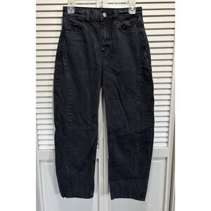 Hollister Barrel Black Denim Jeans Logo Zip Size 25x27 Mid Rise 10.5" Trending